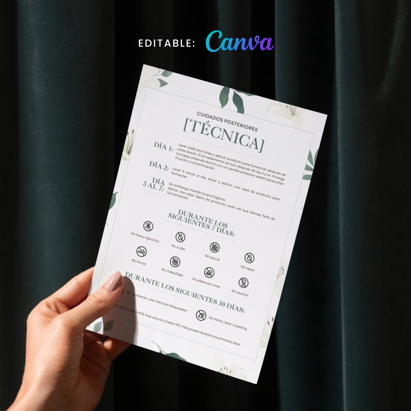 Editable Healing Process & Aftercare Cards (Canva | Digital) – professional permanent makeup & beauty product