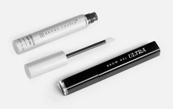 Brows Couple eyebrow serum and brow gel products displayed on a white background
