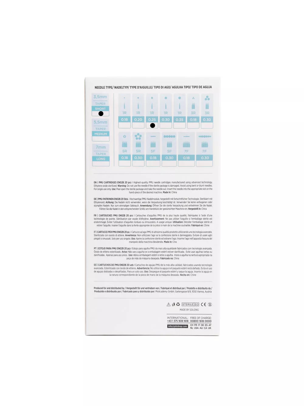 PMU Cartridges 0.25 1R, 3.5mm taper (EN02B) 20 pcs (Universal Cartr.) – professional permanent makeup & beauty product