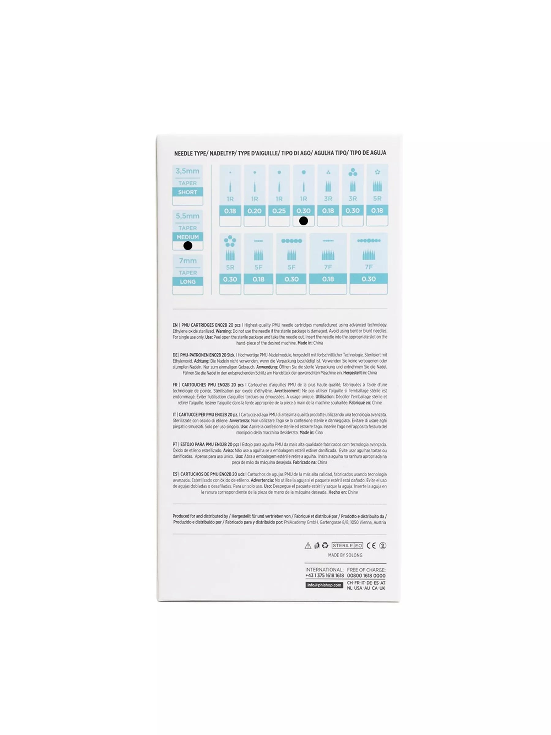 PMU Cartridges 0.30 1R, 5.5mm taper (EN02B) 20 pcs (Universal Cartr.) – professional permanent makeup & beauty product