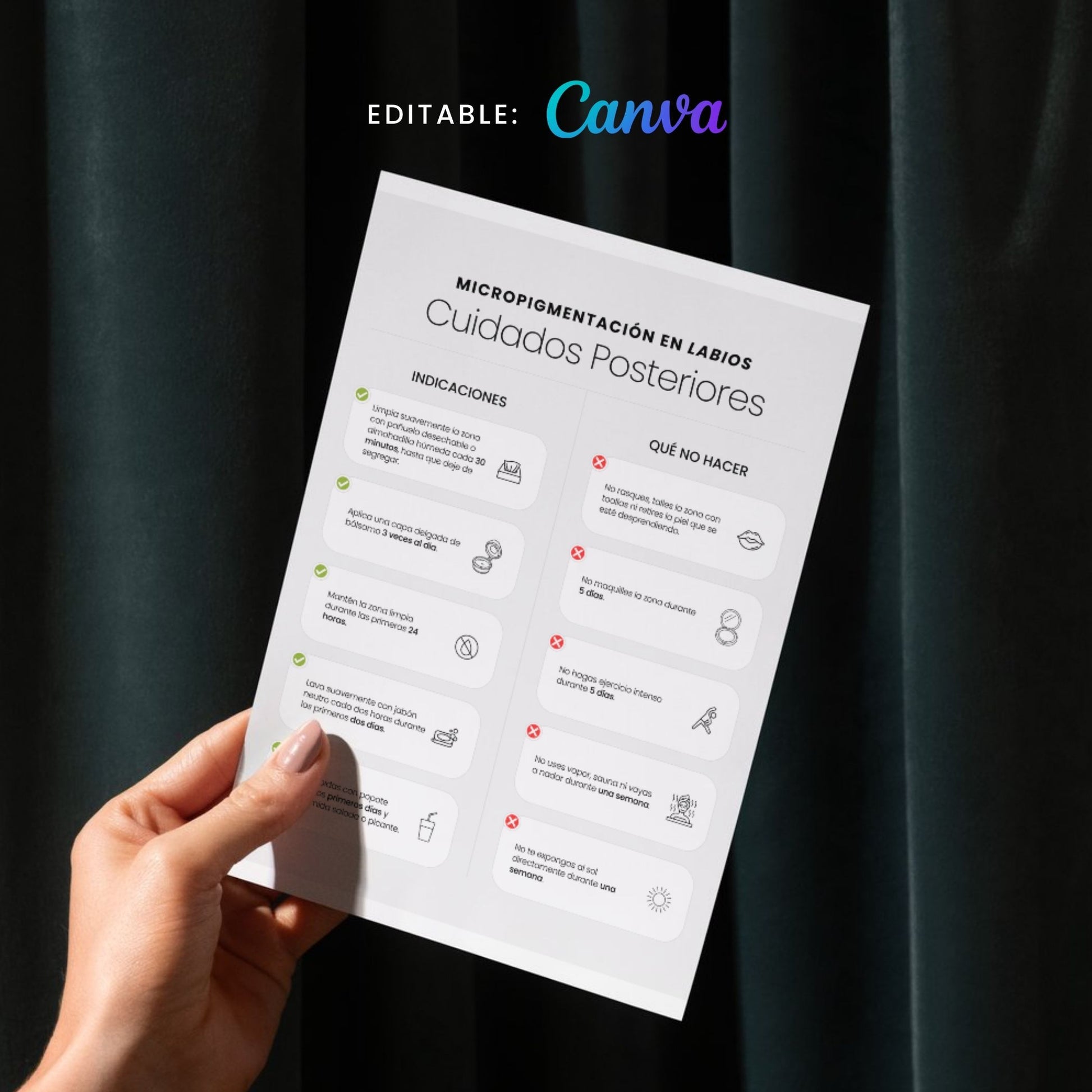 Editable Healing Process & Aftercare Cards (Canva | Digital) – professional permanent makeup & beauty product