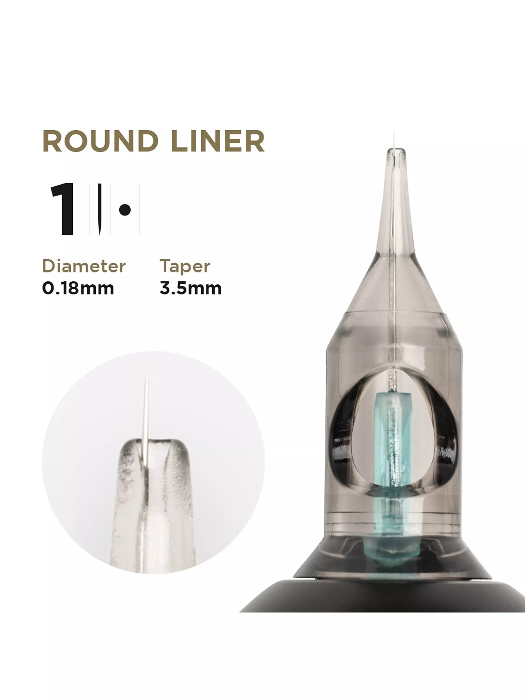 PMU Cartridges 0.18 1R, 3.5mm taper (EN17) 20 pcs (Universal Cartr.) – professional permanent makeup & beauty product