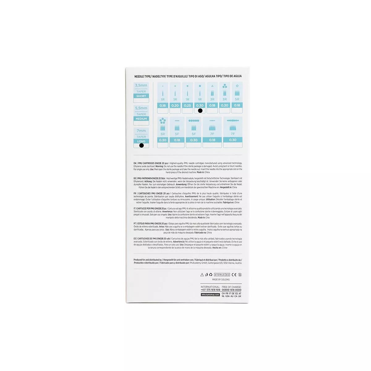 PMU Cartridges 0.30 1R, 7mm taper (EN02B) 20 pcs (Universal Cartridges) – professional permanent makeup & beauty product