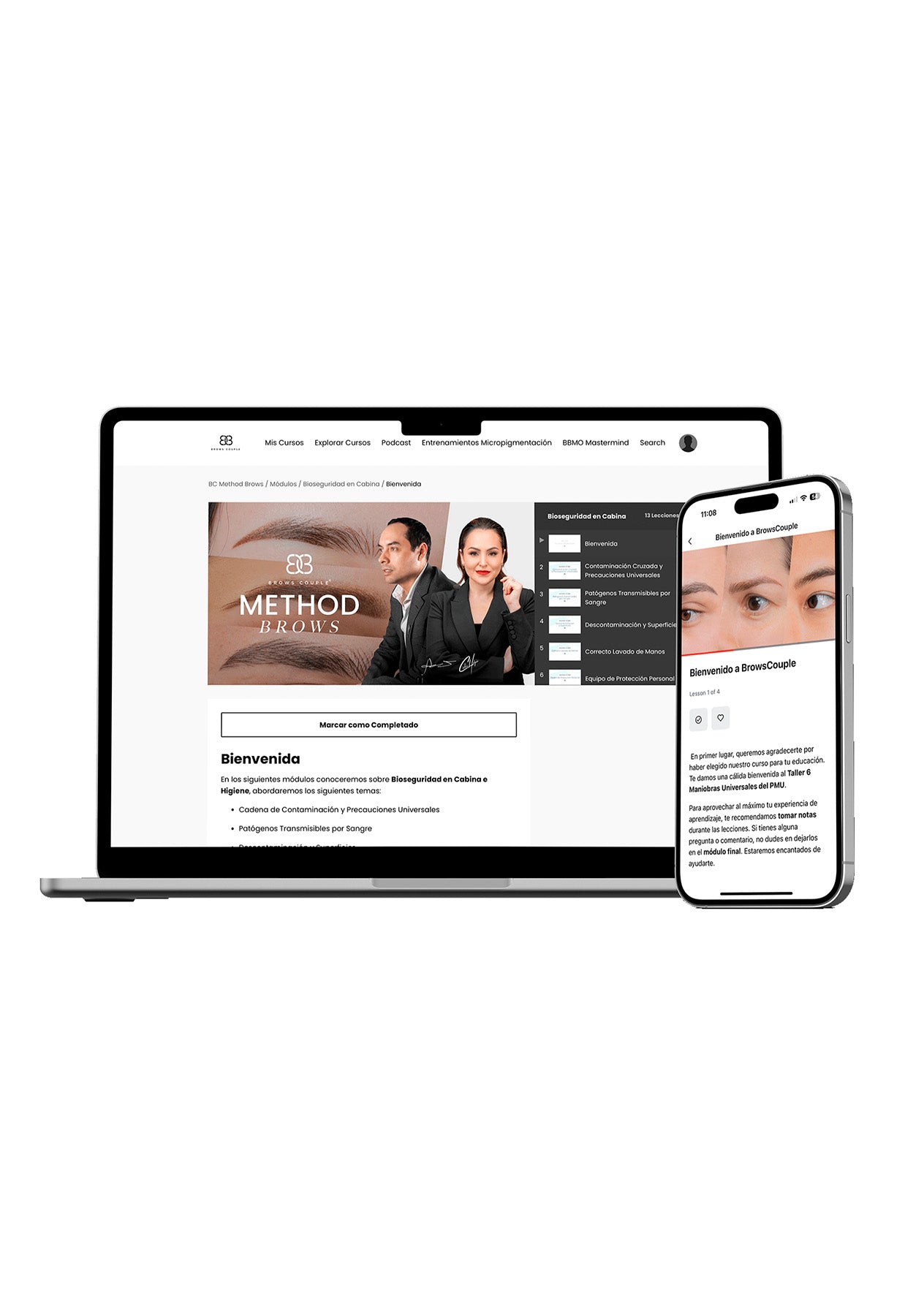 Laptop and smartphone displaying a website with a product page on a white background