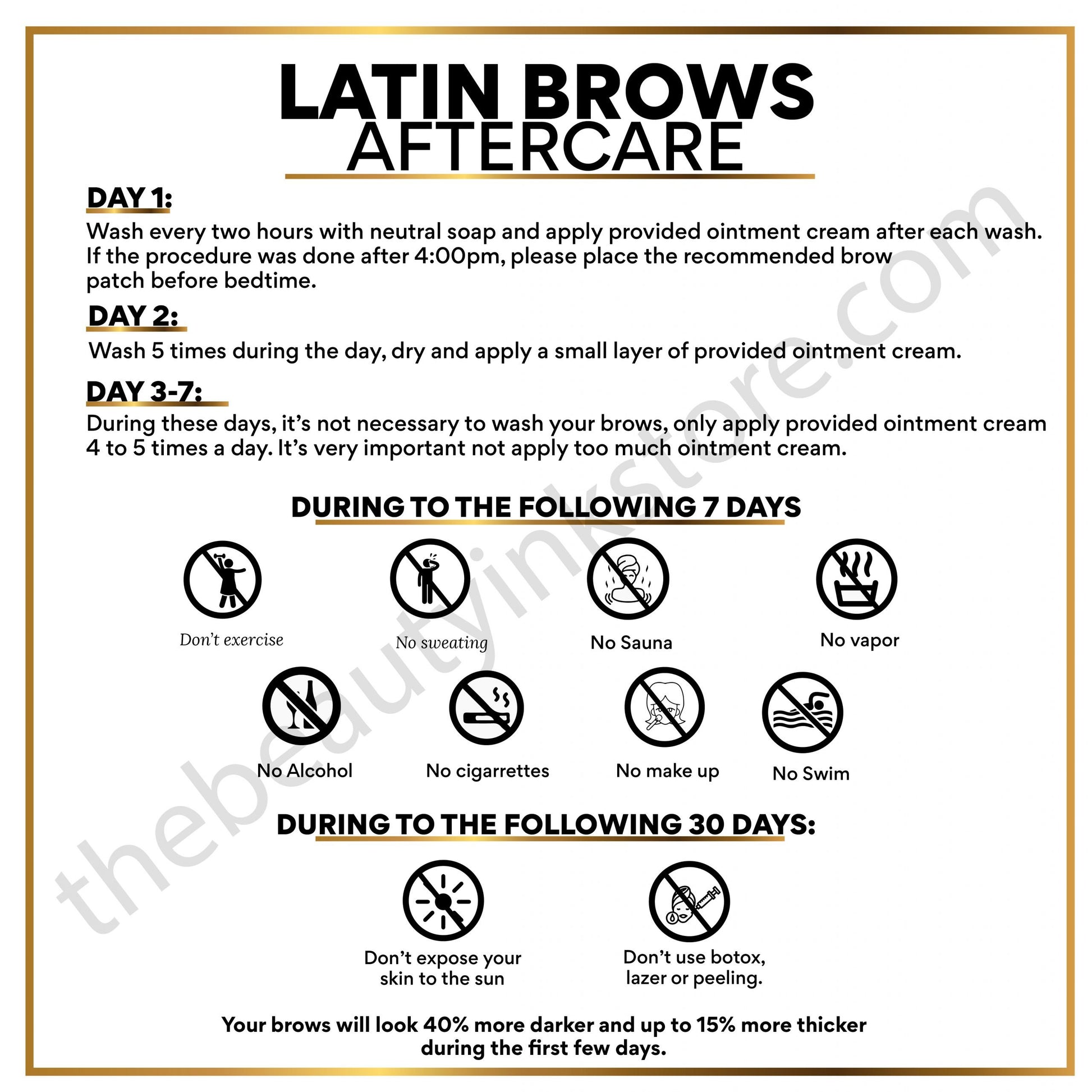 LatinBrows After Care Cards English – professional permanent makeup & beauty product